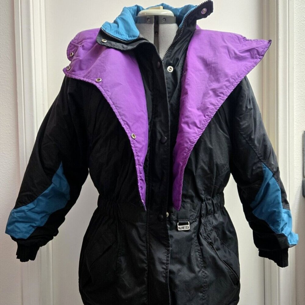 Vintage 90s Pro Gear Down Puffer Bomber Jacket Ski Snow Black Women's Medium VTG